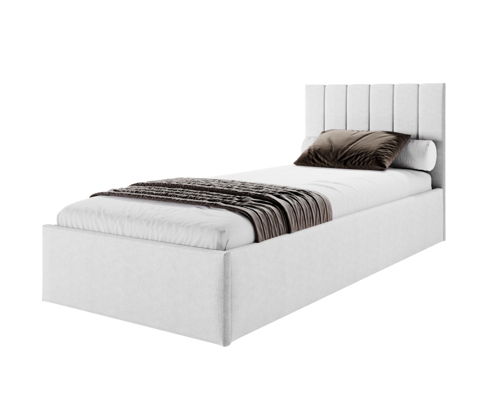Einzelbett 100x200 cm für Jugendzimmer mit Bettkasten, Lattenrost, vertikale Nähte, vom Fußteil geöffnet, AZURO S04 Einzelbett 100x200 cm für Jugendzimmer mit Bettkasten, Lattenrost, vertikale Nähte, vom Fußteil geöffnet, AZURO S04