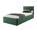 Einzelbett 100x200 cm für Jugendzimmer mit Bettkasten, Lattenrost, vertikale Nähte, vom Fußteil geöffnet, AZURO S04