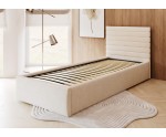 Einzelbett 100x200 cm mit Bettkasten, Lattenrost, horizontale Nähte, vom Fußteil geöffnet, AZURO S06