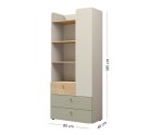 Funktionales Jugendregal mit offenen Fächern und Schubladen, Graubeige/Eiche geölt/Eukalyptus, JUKI 03