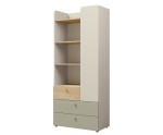 Funktionales Jugendregal mit offenen Fächern und Schubladen, Graubeige/Eiche geölt/Eukalyptus, JUKI 03