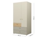 JUKI 02 Kleiderschrank zweitürig mit Schubladen, Schrank für Jugendzimmer, graubeige/Eiche geölt/Eukalyptus