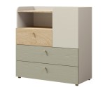 Jugendkommode Breite 90 cm mit 3 Schubladen, Sideboard in Graubeige/Eiche geölt/Eukalyptus, JUKI 10 Jugendkommode Breite 90 cm mit 3 Schubladen, Sideboard in Graubeige/Eiche geölt/Eukalyptus, JUKI 10
