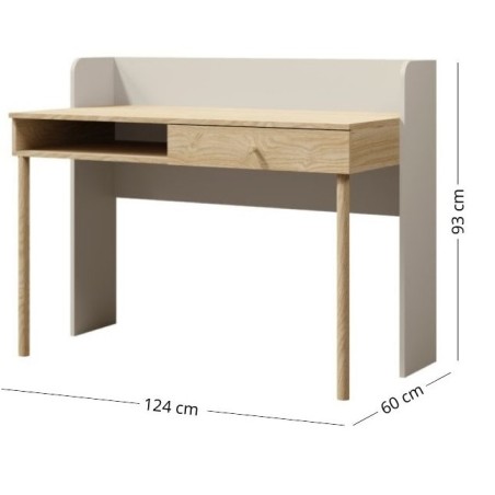 JUKI 11 Kompakter Schreibtisch im skandinavischen Stil mit offenem Fach und 1 Schublade, Graubeige/Eiche geölt