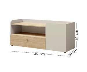 Moderner TV-Schrank, Fernsehtisch für Jugendzimmer, Graubeige/Eiche geölt, JUKI 12