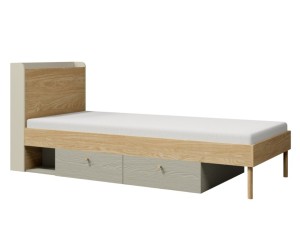 JUKI 13 L/P Jugendbett 90x200 mit Schubladen, Einzelbett im skandinavischen Stil, Graubeige/Eiche geölt/Eukalyptus