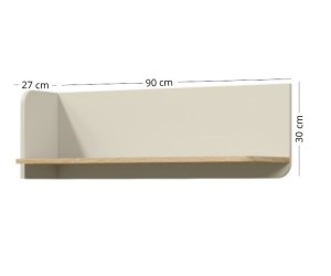 JUKI 14 Wandregal 90 cm, hängendes Bücherregal, Wandboard Graubeige/Eiche geölt