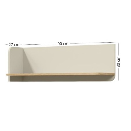 JUKI 14 Wandregal 90 cm, hängendes Bücherregal, Wandboard Graubeige/Eiche geölt