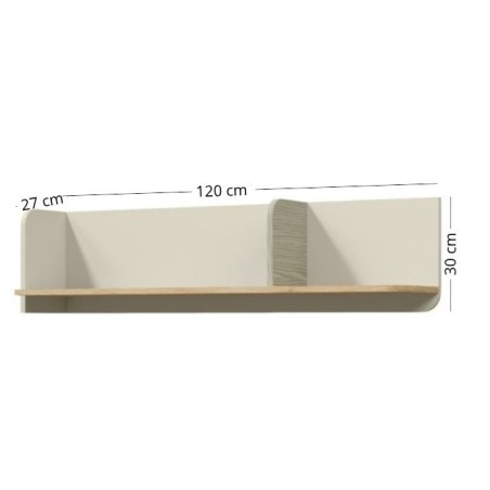 JUKI 15 Modernes Wandregal 120 cm, hängendes Bücherregal, Graubeige/Eiche geölt/Eukalyptus