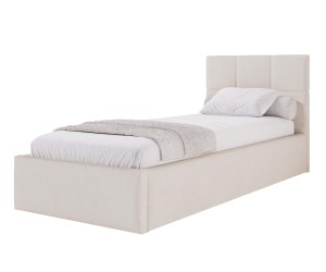 AZURO S07 Polsterbett 100x200 cm mit Bettkasten, Lattenrost, vom Fußteil geöffnet, Kopfteil mit Quadrat-Steppung