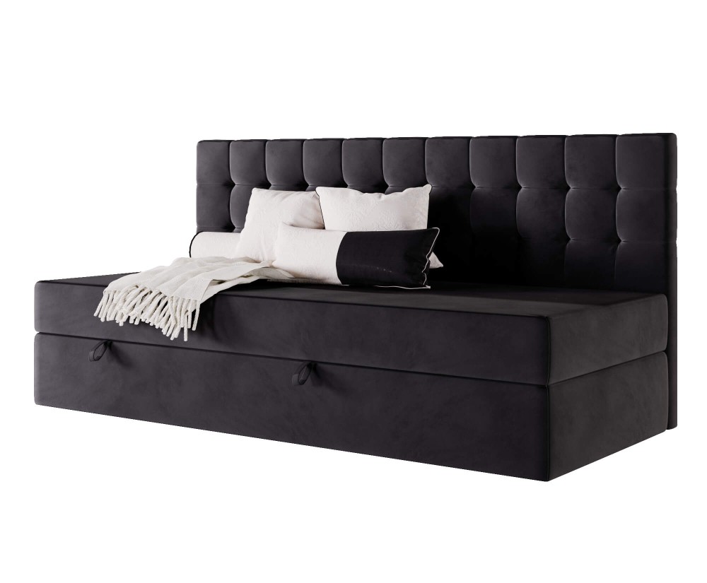 Polsterbett 80x200 cm, Einzelbett mit gesteppter Seitenblende, Schlafsofa, MELANIA 2M Polsterbett 80x200 cm, Einzelbett mit gesteppter Seitenblende, Schlafsofa, MELANIA 2M