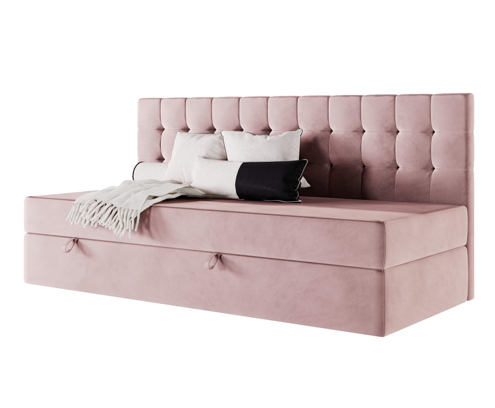 Polsterbett 80x200 cm, Einzelbett mit gesteppter Seitenblende, Schlafsofa, MELANIA 2M Polsterbett 80x200 cm, Einzelbett mit gesteppter Seitenblende, Schlafsofa, MELANIA 2M