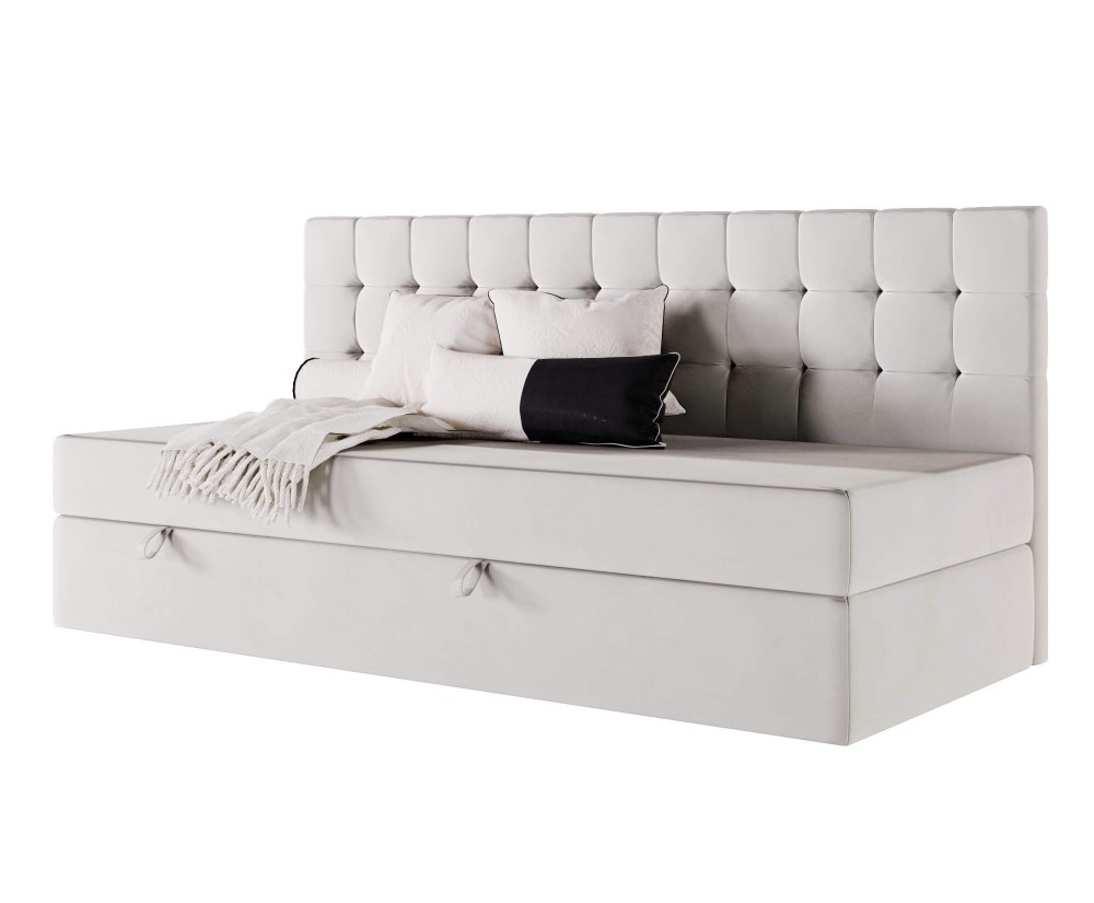 Polsterbett 80x200 cm, Einzelbett mit gesteppter Seitenblende, Schlafsofa, MELANIA 2M Polsterbett 80x200 cm, Einzelbett mit gesteppter Seitenblende, Schlafsofa, MELANIA 2M