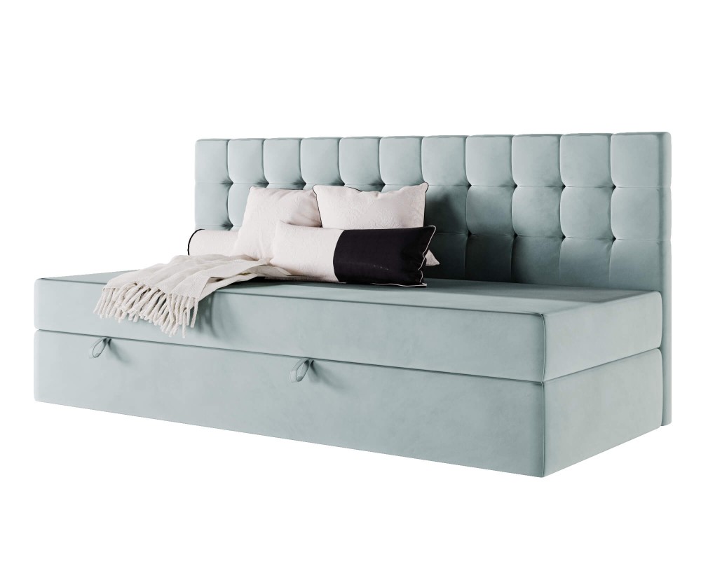 Polsterbett 80x200 cm, Einzelbett mit gesteppter Seitenblende, Schlafsofa, MELANIA 2M Polsterbett 80x200 cm, Einzelbett mit gesteppter Seitenblende, Schlafsofa, MELANIA 2M