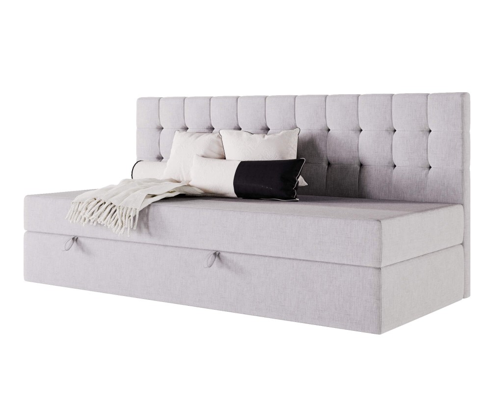 Polsterbett 80x200 cm, Einzelbett mit gesteppter Seitenblende, Schlafsofa, MELANIA 2M Polsterbett 80x200 cm, Einzelbett mit gesteppter Seitenblende, Schlafsofa, MELANIA 2M