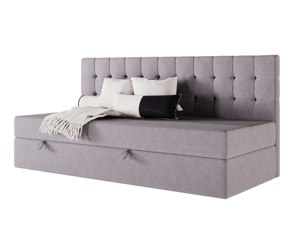 Polsterbett 80x200 cm, Einzelbett mit gesteppter Seitenblende, Schlafsofa, MELANIA 2M Polsterbett 80x200 cm, Einzelbett mit gesteppter Seitenblende, Schlafsofa, MELANIA 2M