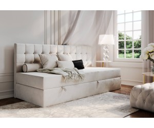 Bequemes Einzelbett 100x200 cm, Polsterbett mit BONELL-Matratze, Einzelbett MELANIA 2M