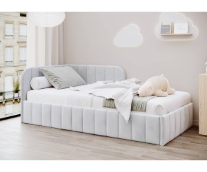 Bequemes Singlebett 120x200 cm, Polsterbett mit Bettkasten und Lattenrost, Einzelbett für Jugendliche, MARIO SM 06