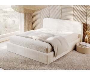 Polsterbett 140x200 cm für Schlafzimmer, Ehebett für Dachschräge, Lattenrost mit Metallrahmen, Bouclé-Stoff, IMPERIA S17