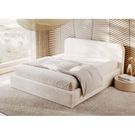 Polsterbett 140x200 cm für Schlafzimmer, Ehebett für Dachschräge, Lattenrost mit Metallrahmen, Bouclé-Stoff, IMPERIA S17