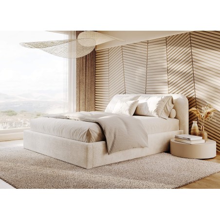 Polsterbett 140x200 cm für Schlafzimmer, Ehebett für Dachschräge, Lattenrost mit Metallrahmen, Bouclé-Stoff, IMPERIA S17