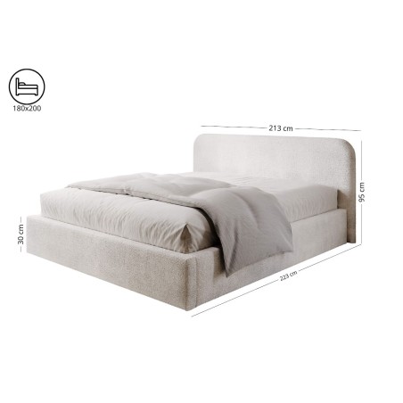 Polsterbett 180x200 cm für Dachschräge, Ehebett mit Bettkasten, Lattenrost mit Metallrahmen, Bouclé-Stoff, IMPERIA S17
