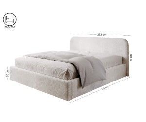 Polsterbett 200x200 cm für Schlafzimmer mit Bettkasten und Lattenrost, niedriges Kopfteil auf Wunsch, Bouclé-Stoff, IMPERIA S17