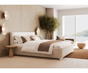 Komfortables Bett 200x200 cm für Schlafzimmer mit Bettkasten und Lattenrost, niedriges Kopfteil auf Wunsch, IMPERIA S18