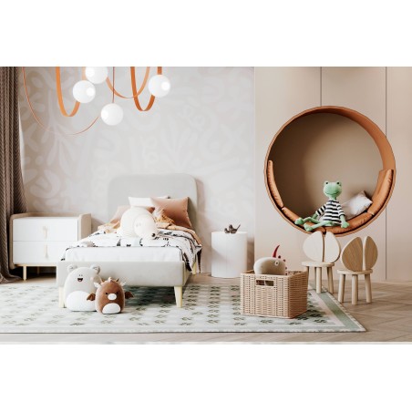 HAGE 2N Einzelbett 80x180 cm, Jugendbett, Hotelbett, glattes Kopfteil, hölzerne Füße