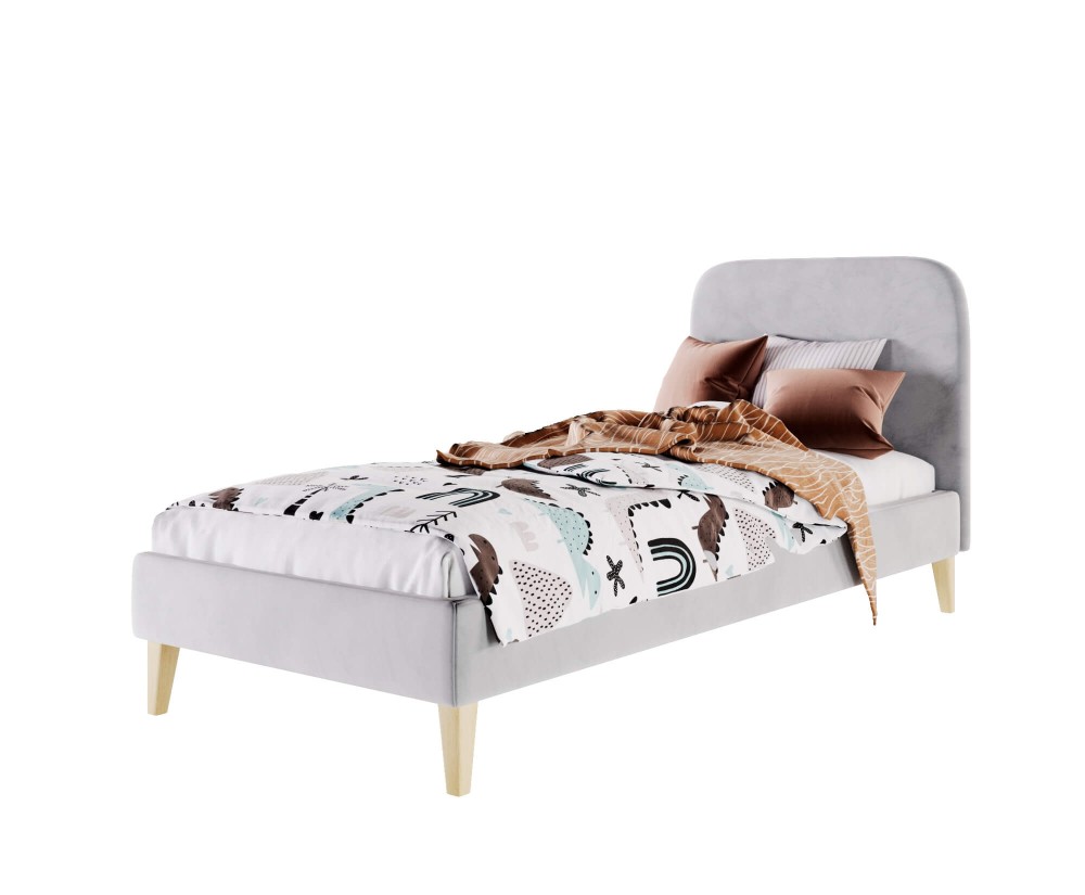 HAGE 2N Polsterbett 80x200 cm, Jugendbett, Hotelbett, glattes Kopfteil, hölzerne Füße