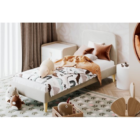 HAGE 2N Polsterbett 80x200 cm, Jugendbett, Hotelbett, glattes Kopfteil, hölzerne Füße