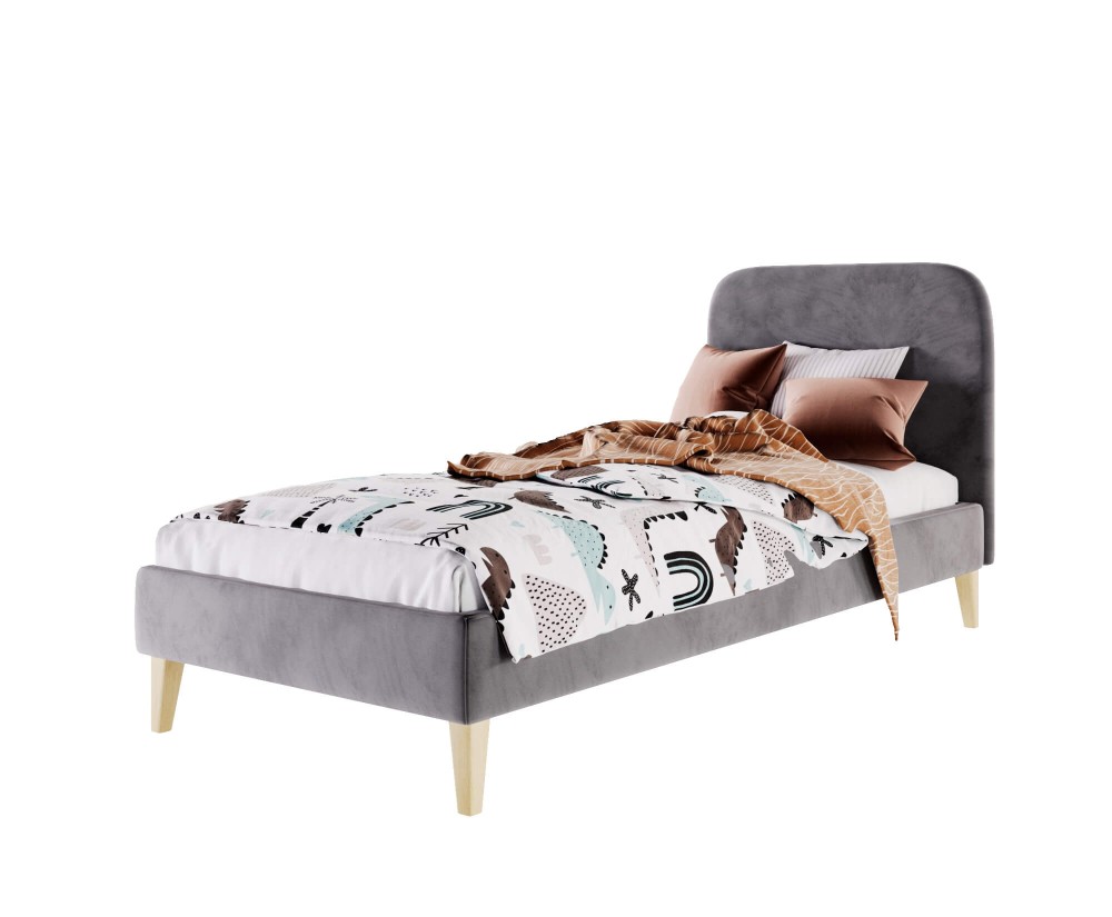 Polsterbett 80x200 cm, Jugendbett, Hotelbett, glattes Kopfteil, hölzerne Füße, HAGE 2N