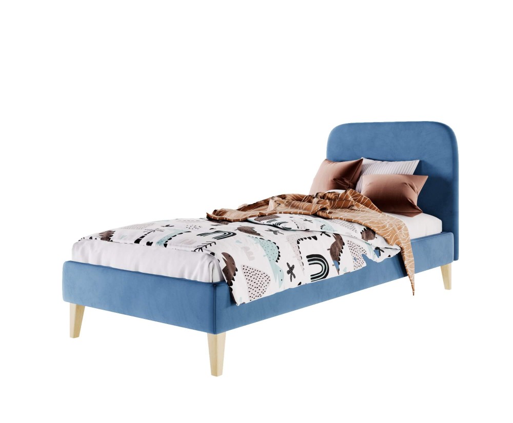 Polsterbett 80x200 cm, Jugendbett, Hotelbett, glattes Kopfteil, hölzerne Füße, HAGE 2N