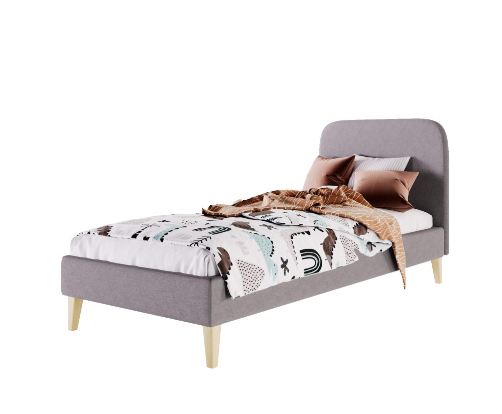 Polsterbett 80x200 cm, Jugendbett, Hotelbett, glattes Kopfteil, hölzerne Füße, HAGE 2N