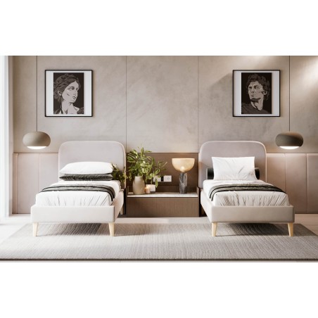 HAGE 2N Polsterbett 90x200 cm, Jugendbett, Hotelbett, glattes Kopfteil, hölzerne Füße