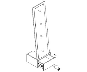 Standspiegel 179x48 cm mit Schublade, Ganzkörperspiegel, Garderobenspiegel, Kaschmir, SOLENA B03