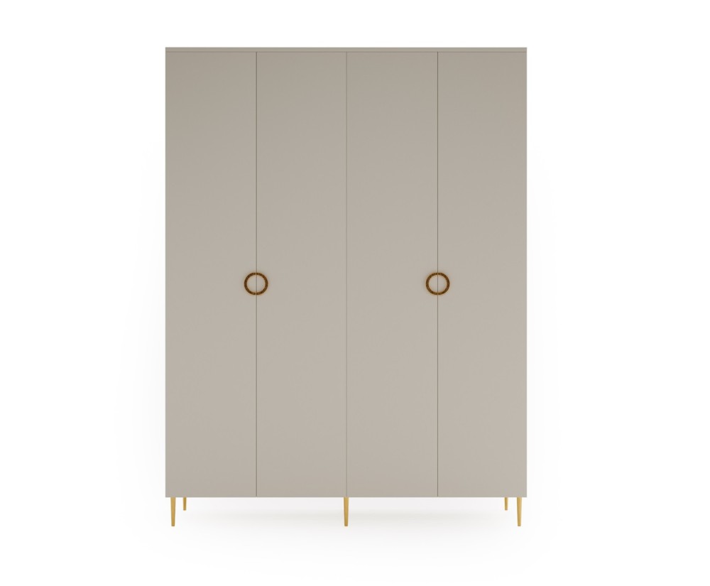 Großer Kleiderschrank 180 cm viertürig für Schlafzimmer, Drehtürenschrank, Kaschmir mit goldenen Details, SOLENA B04