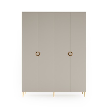 Großer Kleiderschrank 180 cm viertürig für Schlafzimmer, Drehtürenschrank, Kaschmir mit goldenen Details, SOLENA B04