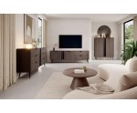 Moderner TV-Schrank zweitürig, zwei Schubladen, TV-Kommode, TV-Lowboard, Eiche Dunin/Schwarz, RIVAN Moderner TV-Schrank zweitürig, zwei Schubladen, TV-Kommode, TV-Lowboard, Eiche Dunin/Schwarz, RIVAN
