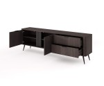 Moderner TV-Schrank zweitürig, zwei Schubladen, TV-Kommode, TV-Lowboard, Eiche Dunin/Schwarz, RIVAN Moderner TV-Schrank zweitürig, zwei Schubladen, TV-Kommode, TV-Lowboard, Eiche Dunin/Schwarz, RIVAN