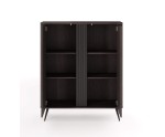 Moderne hohe Kommode zweitürig, Sideboard, Eiche Dunin/Schwarz, RIVAN