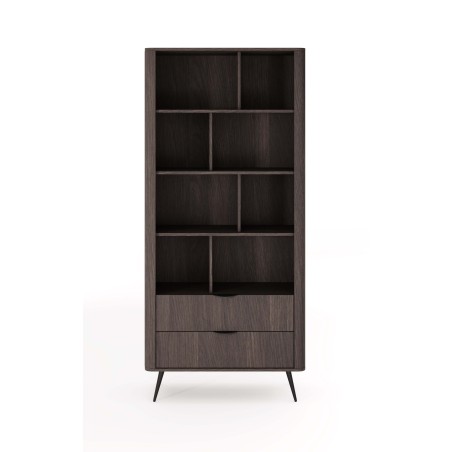 RIVAN Offenes Regal mit Schubladen, Bücherregal, Standregal, Eiche Dunin/Schwarz