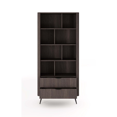 RIVAN Offenes Regal mit Schubladen, Bücherregal, Standregal, Eiche Dunin/Schwarz