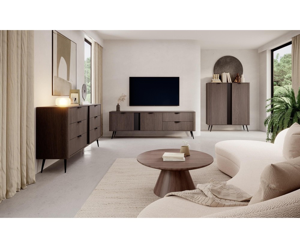 Elegantes Möbelset für Wohnzimmer, Komplett-Set 3-teilig, Eiche Dunin/Schwarz, RIVAN