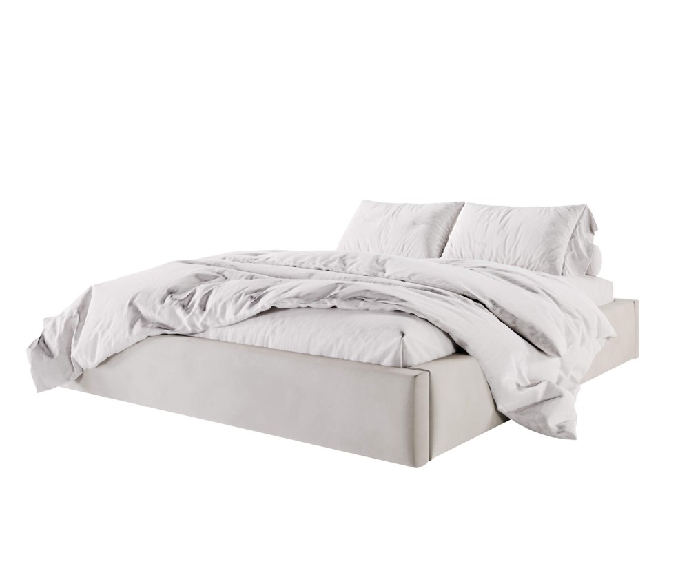 Minimalistisches Bett 180x200 cm ohne Kopfteil, Polsterbett mit Bettkasten, Lattenrost mit Metallrahmen, SAMOS 01