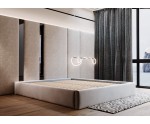 Großes Ehebett 200x200 cm ohne Kopfteil für Dachschräge, Polsterbett mit Bettkasten, Lattenrost mit Metallrahmen, SAMOS 01