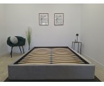 Großes Ehebett 200x200 cm ohne Kopfteil für Dachschräge, Polsterbett mit Bettkasten, Lattenrost mit Metallrahmen, SAMOS 01