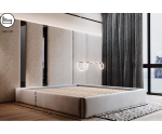 Großes Ehebett 200x200 cm ohne Kopfteil für Dachschräge, Polsterbett mit Bettkasten, Lattenrost mit Metallrahmen, SAMOS 01