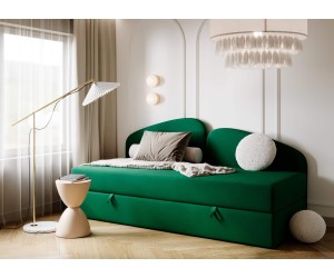 LEONARD Jugendbett 90x200 cm, Polsterbett, Einzelbett mit Matratze und Bettkasten