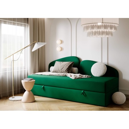 LEONARD Jugendbett 90x200 cm, Polsterbett, Einzelbett mit Matratze und Bettkasten